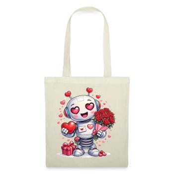 Verliebter Roboter – Valentinstagsmotiv mit Herz - Stoffbeutel - Rot - Vorne