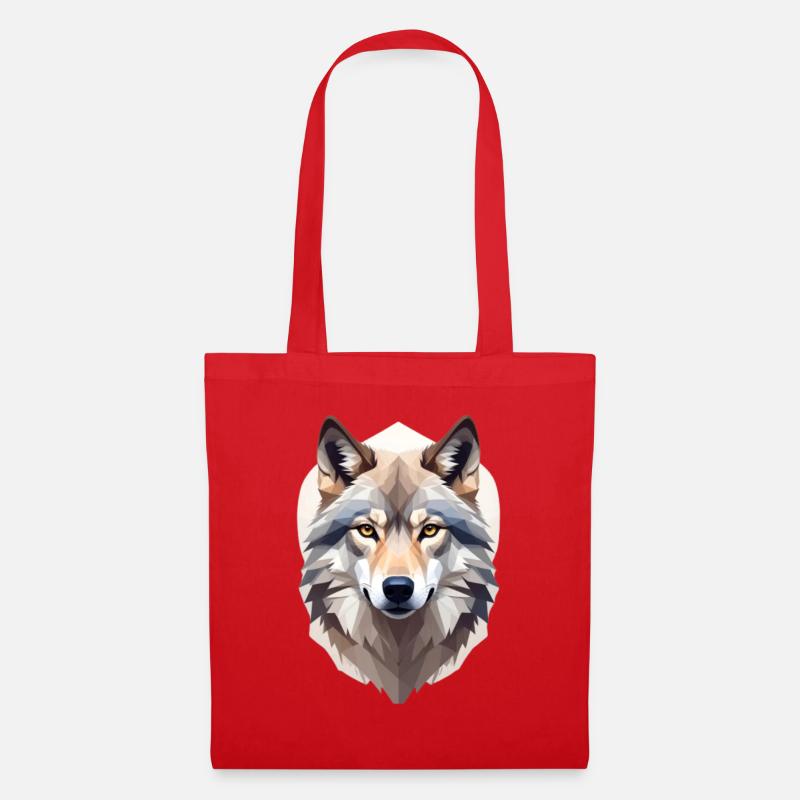Geometric Wolf Head - Tote Bag - red