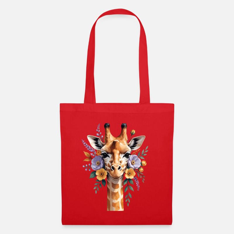 Giraffe mit Blütenkranz - Stoffbeutel - Rot