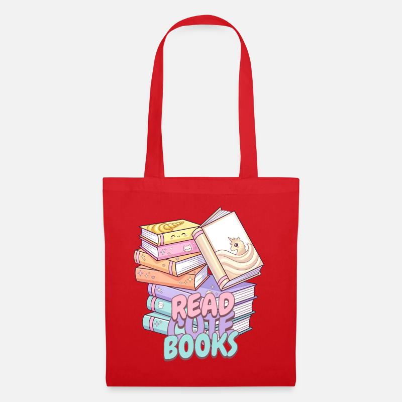 Süß Kawaii Look Bücherstapel Design - Stoffbeutel - Rot