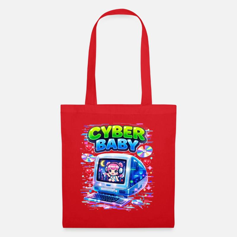 Cyber Baby Pixelart mit Y2K-Ästhetik. - Stoffbeutel - Rot