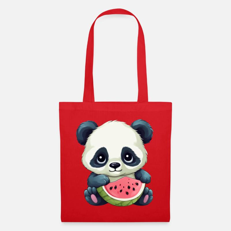 Süßes Panda mit Wassermelone - Stoffbeutel - Rot