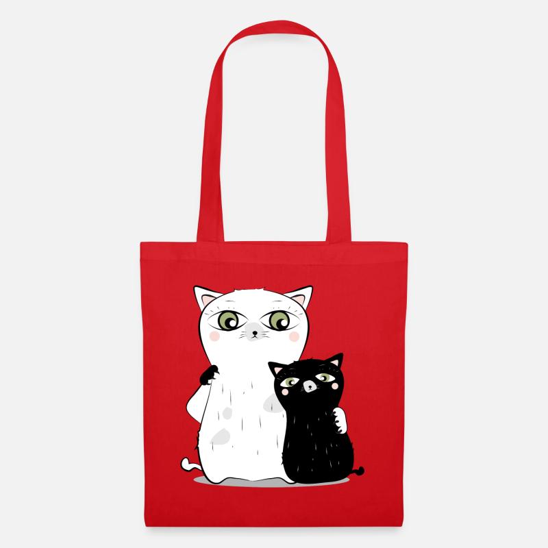 weiße Katze schwarzer Kater - Stoffbeutel - Rot