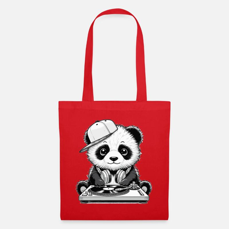 cooles Panda-Motiv als DJ mit Kopfhörer - Stoffbeutel - Rot