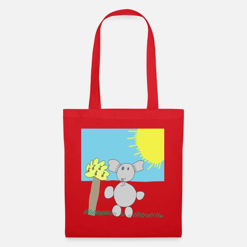 Whimsical Elephant Under a Bright Sun - Tote Bag - red