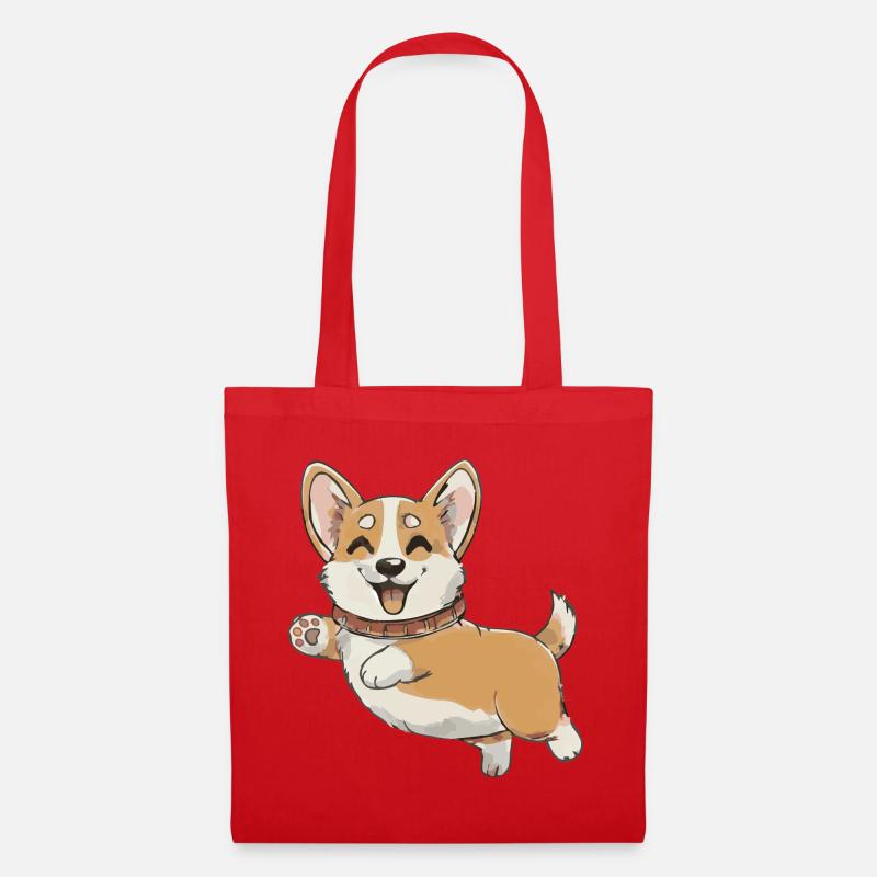 Glücklicher Corgi in Bewegung - Stoffbeutel - Rot