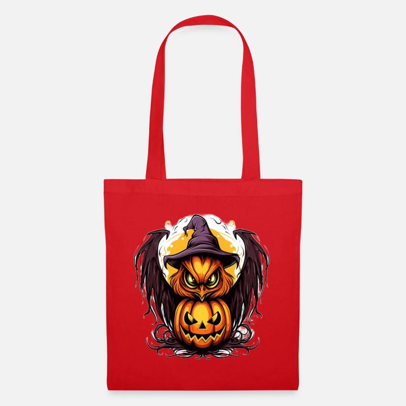 Halloween Eule mit Kürbis-Motiv - Stoffbeutel - Rot