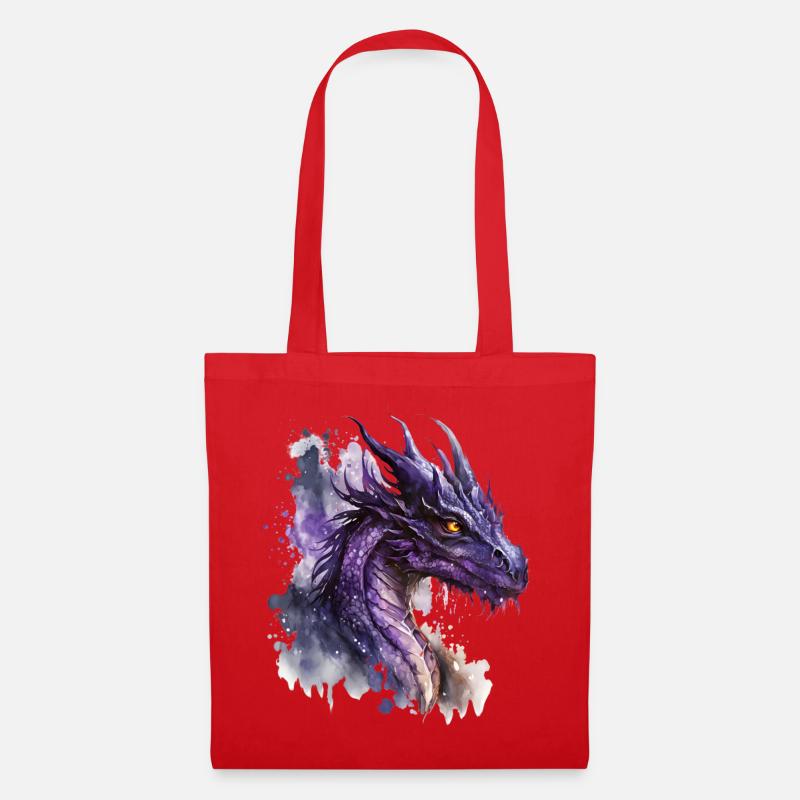 Lila Aquarell Drache - Stoffbeutel - Rot