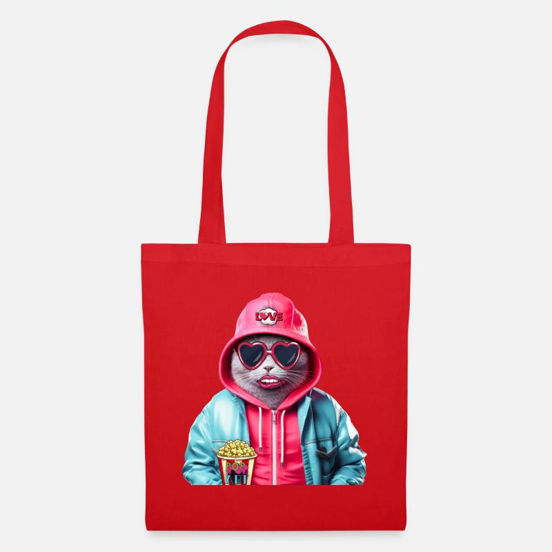 Pop Art Cat - Tote Bag - red