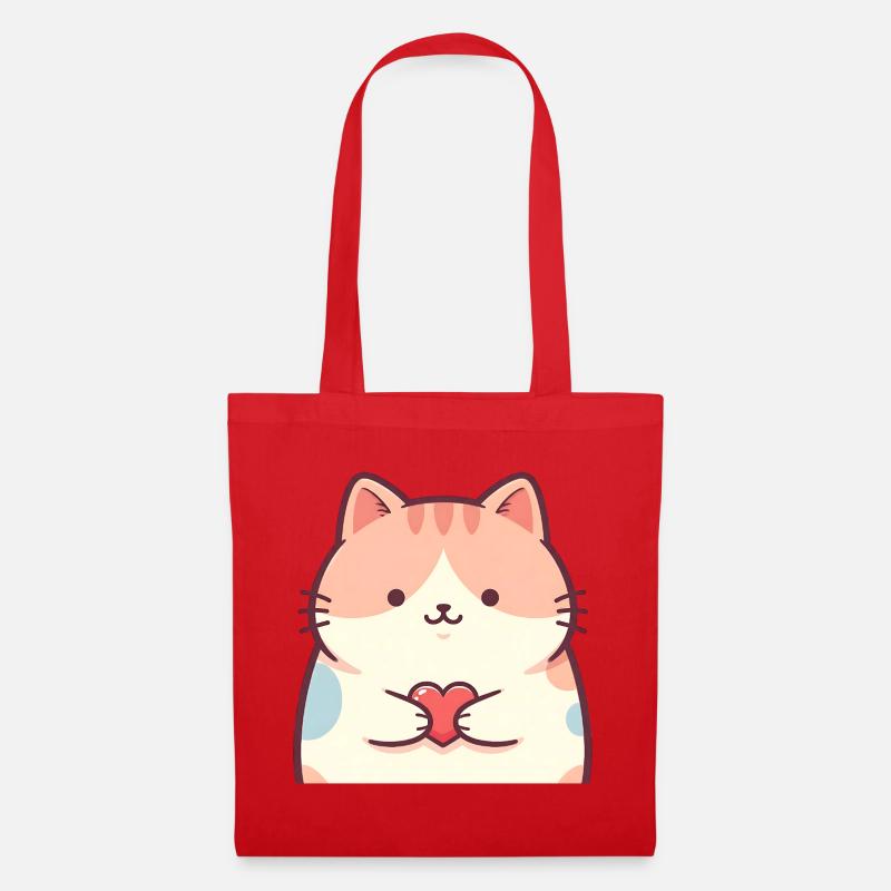 Kuschelkätzchen Herz Cartoon Katze - Stoffbeutel - Rot