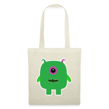 Green Cyclops Monster | Cute Square Alien  - Tote Bag - red - Front