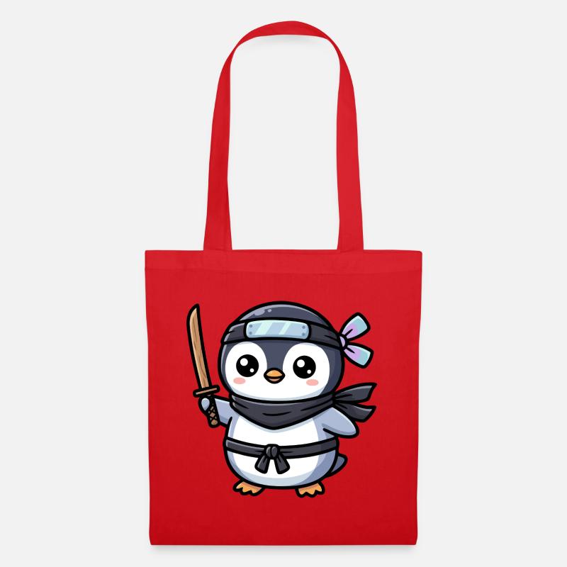 Pingouin Ninja avec Épée - Sac en tissu - rouge