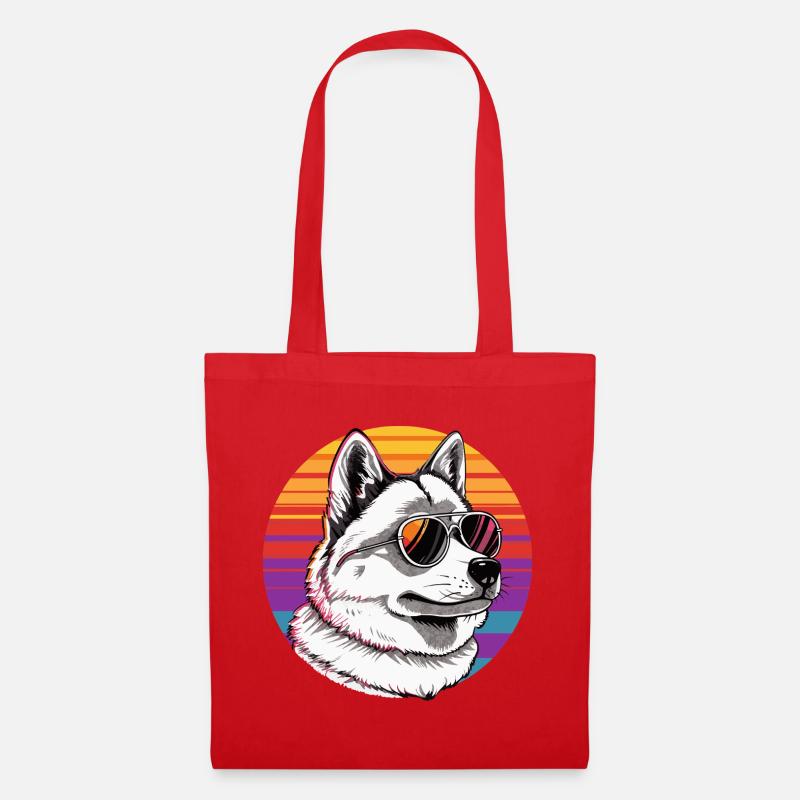 Husky mit Sonnenbrille im Regenbogen - Stoffbeutel - Rot