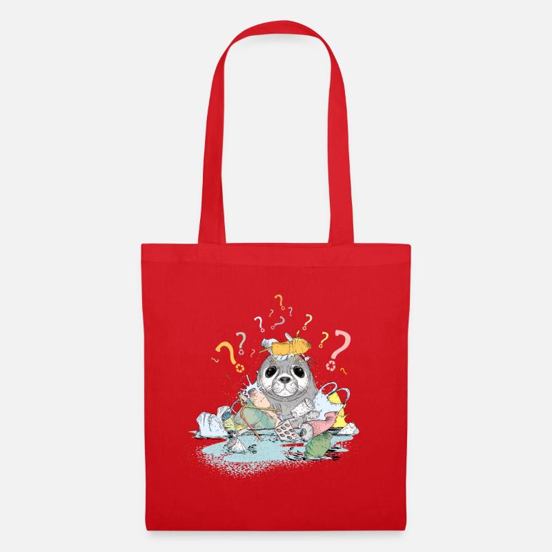 Ordures et sceaux en plastique avec beaucoup de points d'interrogation - Sac en tissu - rouge