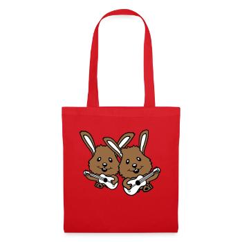2 Bunnies Friends Team Play Guitar Music Band - Tote Bag - red - Front