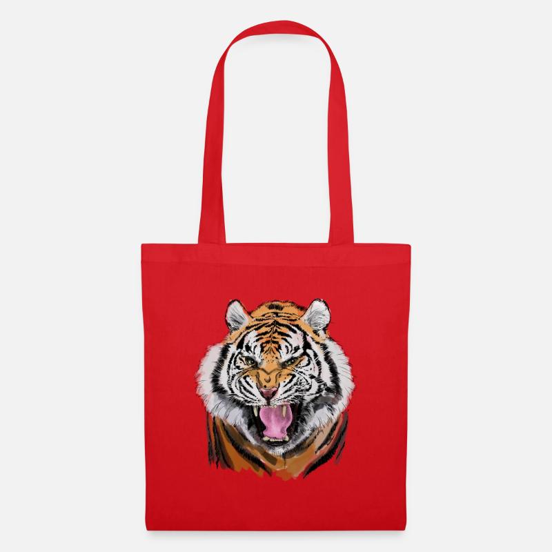 Aggressive Tiger Gesicht Illustration - Stoffbeutel - Rot