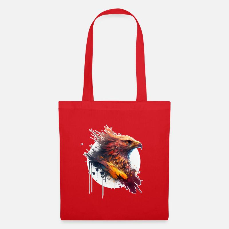 Red eagle with yellow eyes and white circle - Tote Bag - red