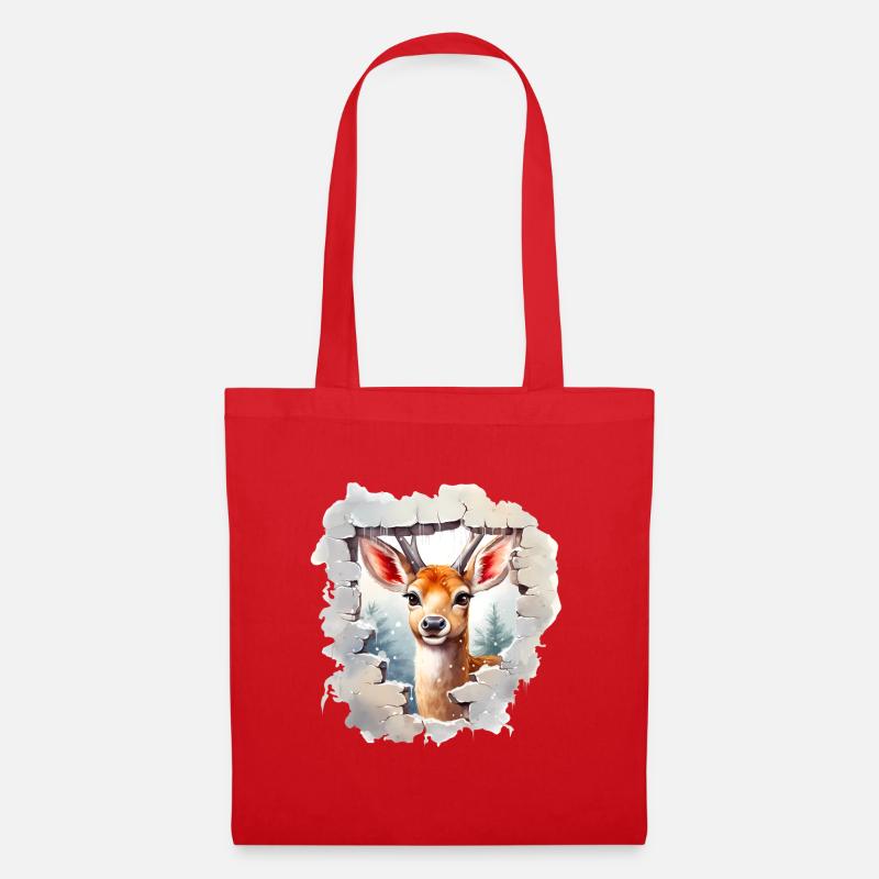 Cerf d’hiver dans le trou dans le mur - Sac en tissu - rouge