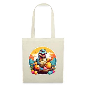 Petit Dino dans le panier de Pâques, bébé Dino et oeufs de Pâques. - Sac en tissu - rouge - Devant
