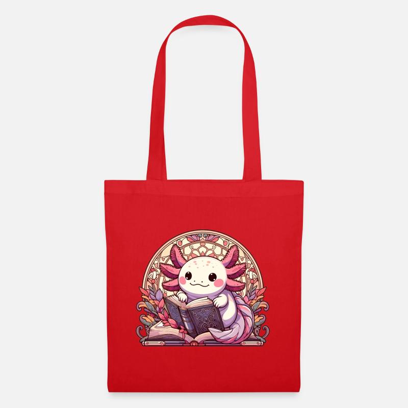 Axolotl Buch Bücher Lesen Geschenk - Stoffbeutel - Rot