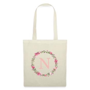 N Monogram, Couronne de fleurs, Personnalisable - Sac en tissu - rouge - Devant