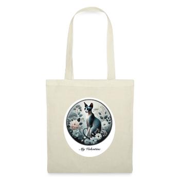 Motif de la Saint-Valentin avec des fleurs et un chat sphynx - Sac en tissu - rouge - Devant