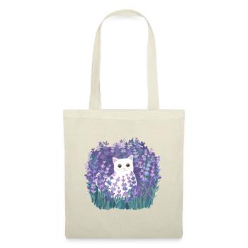 Cute White Cat Among Lavender Flowers, Cottagecore - Tote Bag - red - Front