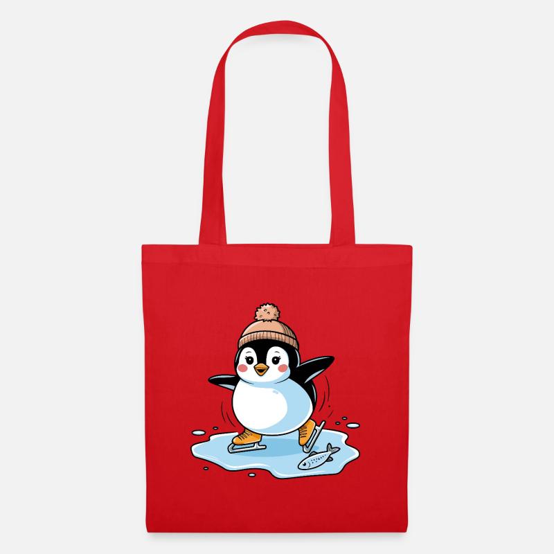 Schlittschuh-Pinguin - Stoffbeutel - Rot