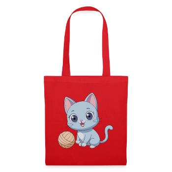 Playful Blue Kitten with Ball of Yarn - Tote Bag - red - Front