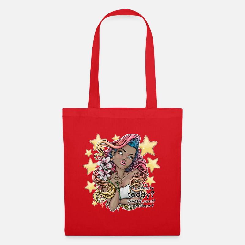 Whimsical Dreamer with Floral Accent - Tote Bag - red