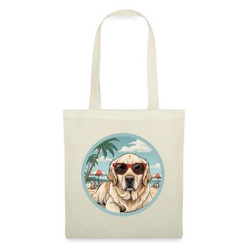 Golden Retreiver Dog on the Beach with Red Glasses - Tote Bag - red - Front