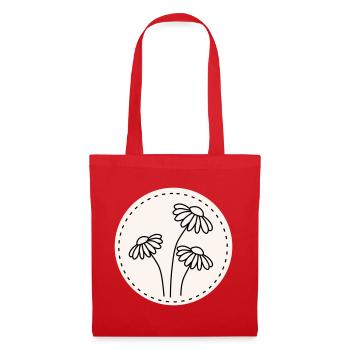 Daisy Line Art – Floral Motif Circle - Tote Bag - red - Front