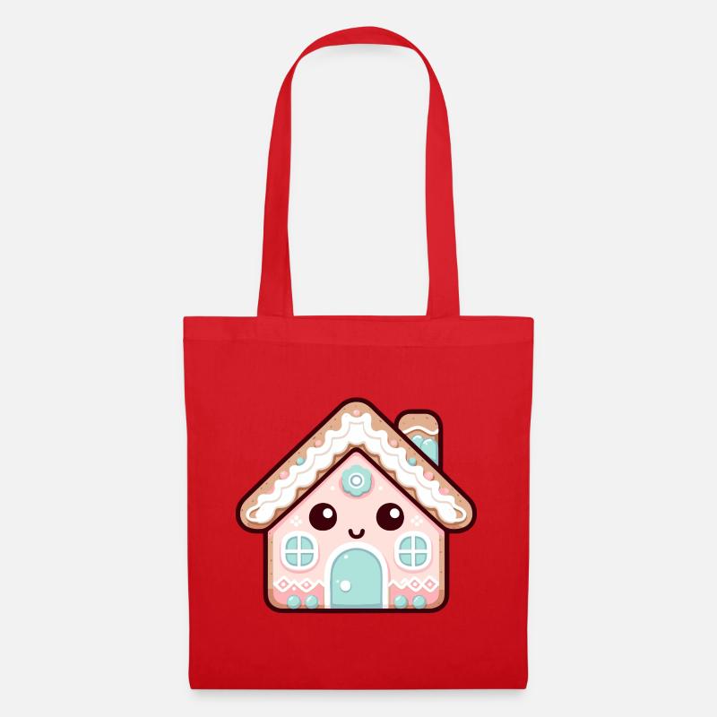 Kawaii Lebkuchenhaus Design - Stoffbeutel - Rot