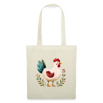 Poulet rustique illustré floral  - Sac en tissu - rouge - Devant