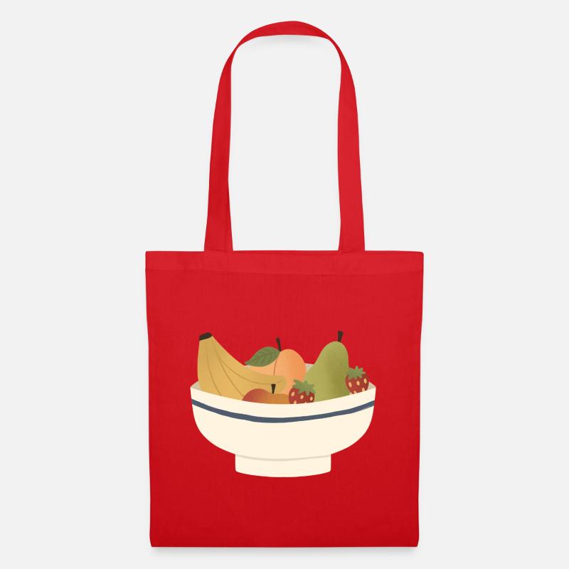 Whimsical Fruit Bowl Illustration - Tote Bag - red