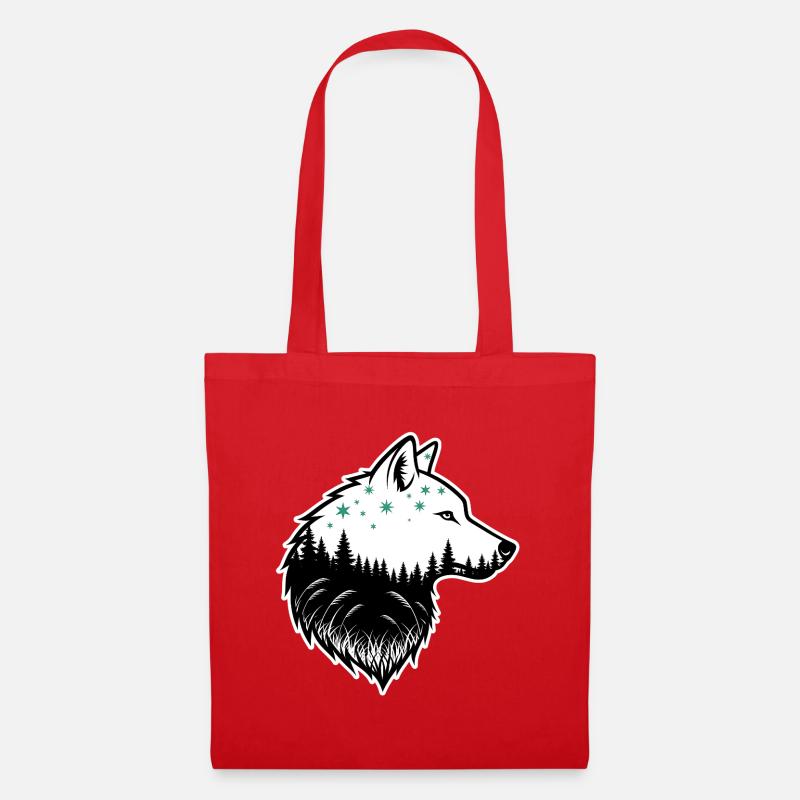 Wolf Silhouette Nachtwald Design - Stoffbeutel - Rot