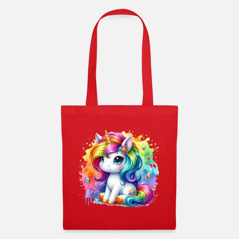 Regenbogen Einhorn Aquarell - Stoffbeutel - Rot
