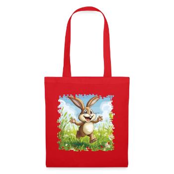 Lapin joyeux dans la prairie printanière - Sac en tissu - rouge - Devant