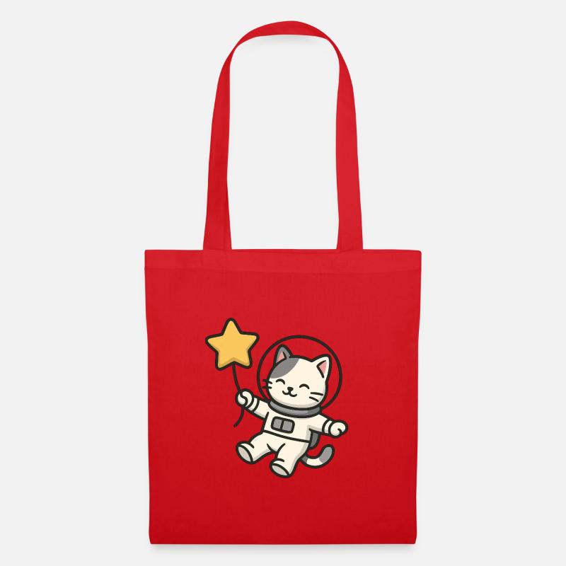 Süße Astro Katze mit Stern Ballon - Stoffbeutel - Rot