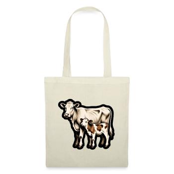 Mutterkuh mit Kalb – Retro Tierillustration - Stoffbeutel - Rot - Vorne