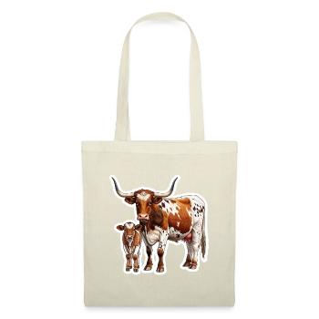 Texas Longhorn mit Kalb – Stolze Westernfamilie - Stoffbeutel - Rot - Vorne