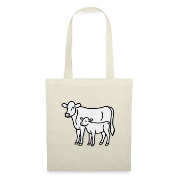 Kuh und Kalb – Minimalistische Linienkunst lineart - Stoffbeutel - Rot - Vorne