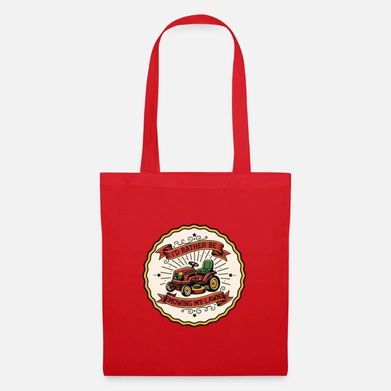 I'd Rather Be Mowing — Retro Badge - Tote Bag - red