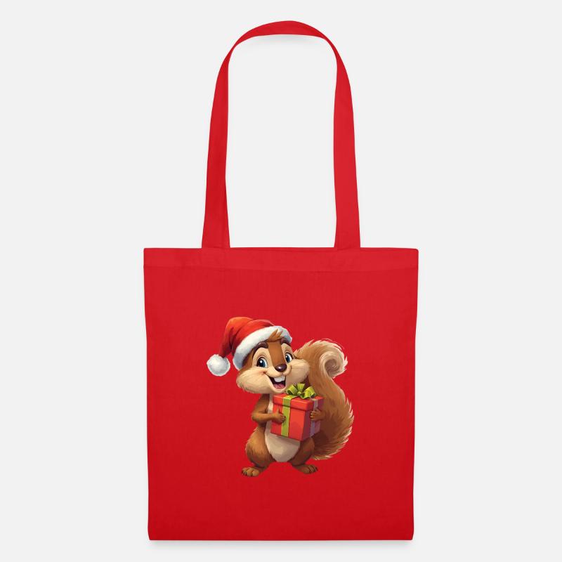 Weihnachts-Eichhörnchen mit Geschenk - Stoffbeutel - Rot