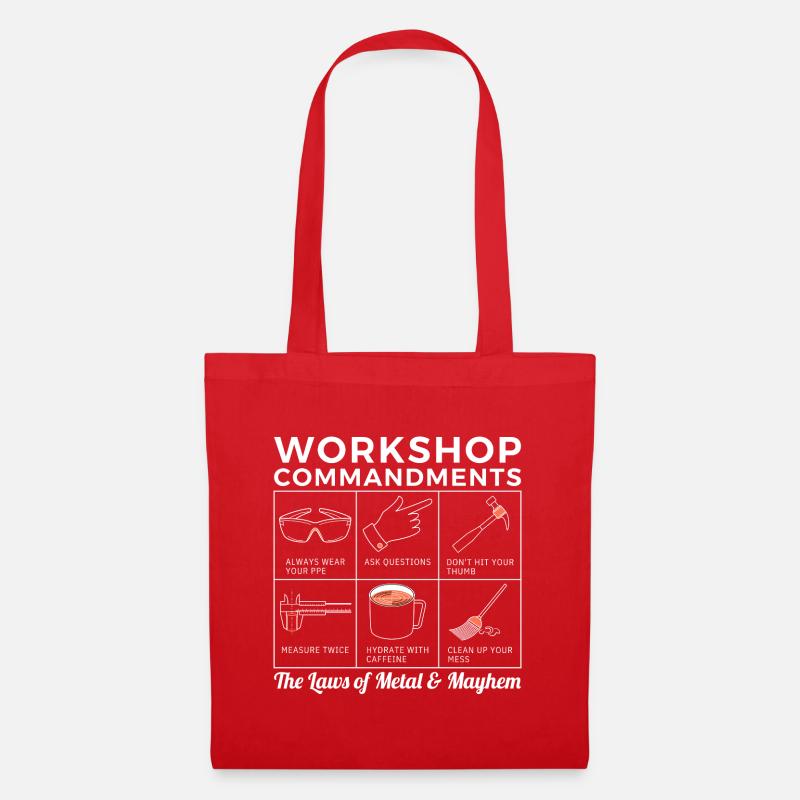 Workshop Rules, Sarcastic Machinist & Engineer Tee - Tote Bag - red