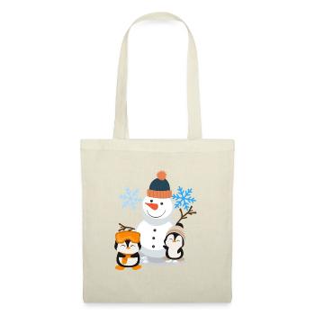 Winterfreude Schneemann Pinguine - Stoffbeutel - Rot - Vorne