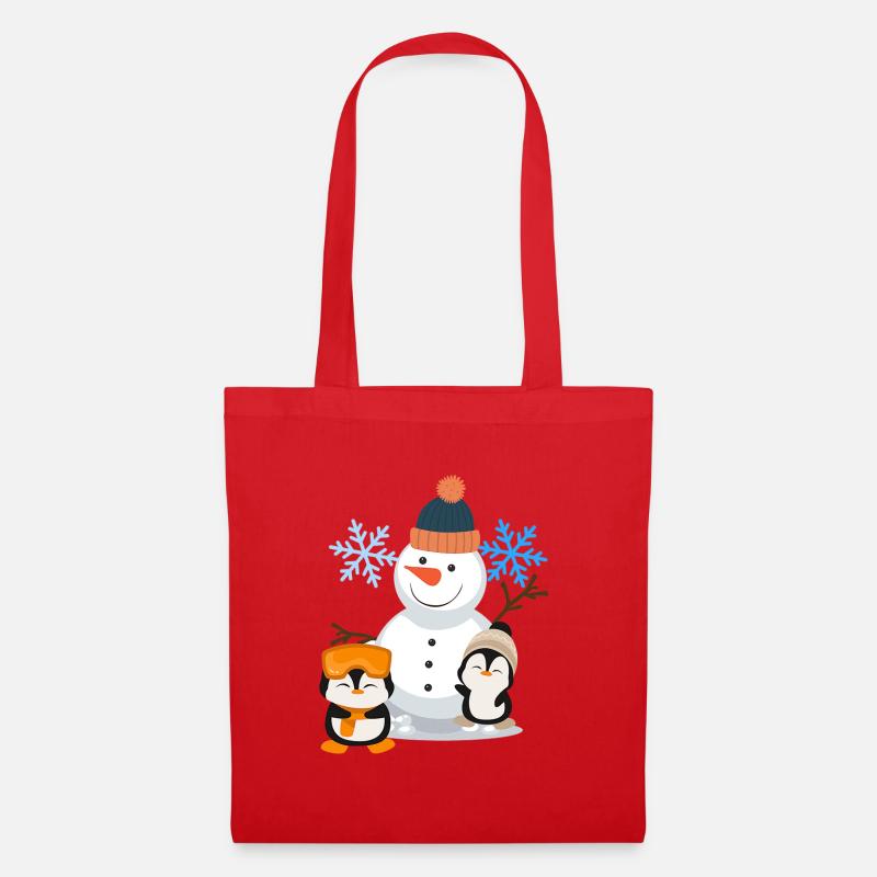 Winter Joy Snowman Penguins - Tote Bag - red
