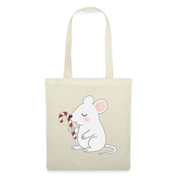 Cute Mouse with Candy Cane – Cute Cartoon - Tote Bag - red - Front