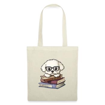 Mignon livre de lecture de chien Bichon Frisé avec lunettes - Sac en tissu - rouge - Devant