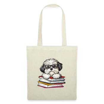 Mignon livre de lecture de chien havanais avec des lunettes - Sac en tissu - rouge - Devant